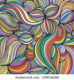 Vector coloring pattern, curved lines, colorful grunge background. Abstract dynamical rippled surface, illusion of movement, curvature, stone texture