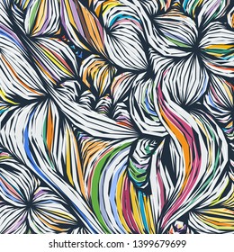 Vector coloring pattern, curved lines, colorful grunge background. Abstract dynamical rippled surface, illusion of movement, curvature, stone texture