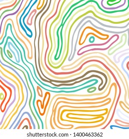 Vector coloring pattern, curved lines, colorful grunge background. Abstract dynamical rippled surface, illusion of movement, curvature, stone texture