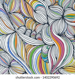 Vector coloring pattern, curved lines, colorful grunge background. Abstract dynamical rippled surface, illusion of movement, curvature, stone texture