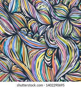 Vector coloring pattern, curved lines, colorful grunge background. Abstract dynamical rippled surface, illusion of movement, curvature, stone texture