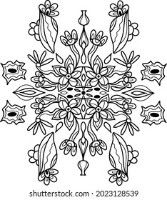 Vektorfarben mit Mustern und Blumen.  Meditation und Entspannung.  Komplexe Färbung