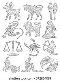 Vector coloring set zodiac signs