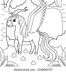 vector coloring unicorn in the garden svg
