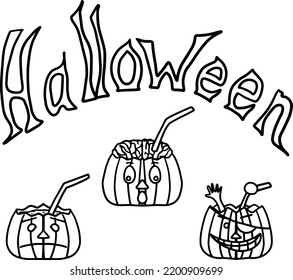 Vector colorize. Halloween pumpkin for coloring pages and notebooks, cover. Black lines. On a white background.