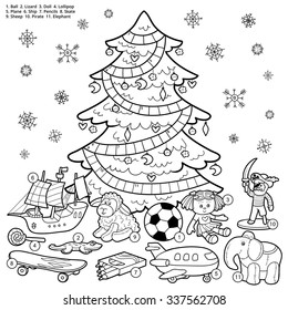 Vector colorless crossword, education game for children about Christmas presents
