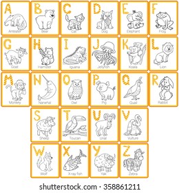 Vector colorless zoo alphabet with cute animals