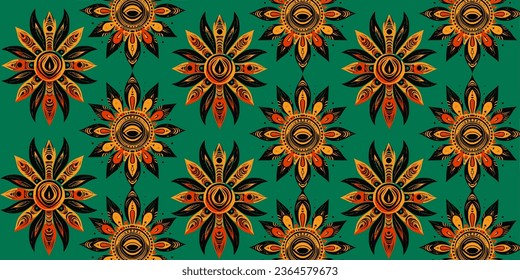 Vector with the colors green, red and yellow with tribal African elements