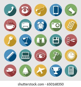 Vector colors icons set for business in flat style with long shadows