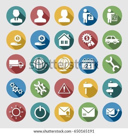 Vector colors icons set for business in flat style with long shadows
