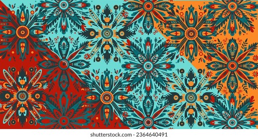 Vector with the colors red, orange, and teal for National Native American History Month