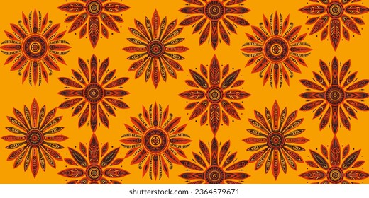 Vector de colores rojo y amarillo con elementos tribales africanos