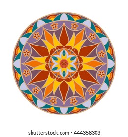 Vector Colour Flower Mandala. Ethnic decorative element for your designs, invitation card, yoga, meditation, astrology and other projects. Mandala Icon.