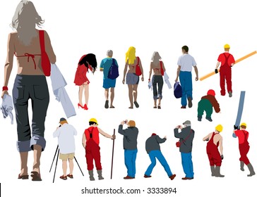 Vector colour illustration of people from back