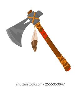 Vector Colour illustration Single Traditional American Indian Tomahawk Axes. Crossed weapon Silhouette War Tribal Traditional Cartoon
