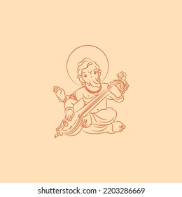 vector colour line drawing of lord ganesha
