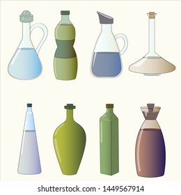 Vector colour set of eight vinegar bottles 