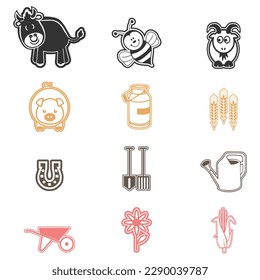 vector coloured farm and farming icons in flat style