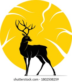 Vector coloured logo of deer, Illustration of animal silhouette, Line drawing of Antler