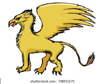 vector, coloured, sketch, hand drawn image of griffin
