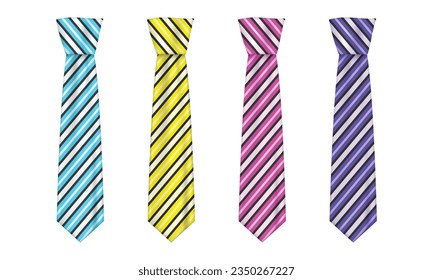 Vector coloured ties collection on white background.