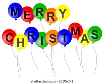 Vector of colourful balloons labeled with letters spelling out 'Merry Christmas'