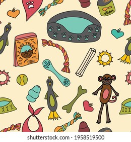 Vector colourful dog bone dog toy dog accessories seamless pattern background. Perfect for fabric, wallpaper, scrapbooking, stationery, invitation projects.