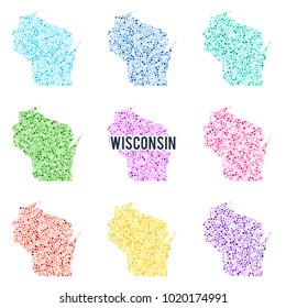 Vector colourful dotted map of the state of Wisconsin.