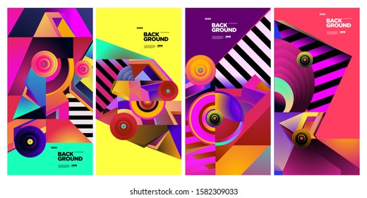 Vector Colourful Ethnic Geometric Pattern Background Set. Pattern Background Illustration for Banner, social media story, Poster, Cover,Packaging Design Template.