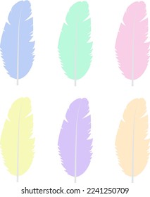 Vector colourful  feathers on isolated white background. Icons set.