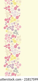 Vector colourful flowers bouquets on light vertical stripe seamless border pattern. Elegant retro background. Great for all types for border prints