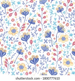 Vector colourful flowers seamless pattern print background.