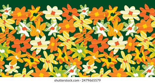 Formas de flores abstractas dibujadas a mano de Vector colorido con textura de línea audaz patrón de borde Horizontal. Adecuado para tarjetas de felicitación y carteles.