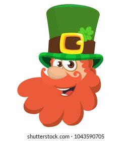 Vector colourful illustration of leprechauns head in top hat, isolated on white background. File doesn't contains gradients, blends, transparency and strokes or other special visual effects.
