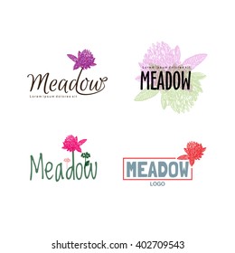 Vector colourful logo set with clover. The Clover flower as main element of logotypes