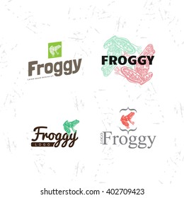 Vector colourful logo set with Frog. The Frog as a main element of logotypes 
