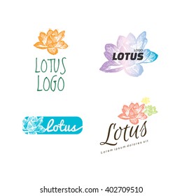 Vector colourful logo set with Lotus flower. The Water Lily flower as main element of logotypes 