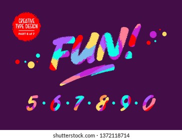 Vector Colourful Numbers. Kids Font in Cartoon Style. Funny Textured Digits. Cute Children Handwritten Font with Wax Crayon Effect for Birthday Card, Game Design, Toy Shop, Party Invitation.