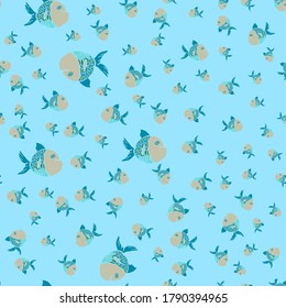 Vector colourful pattern with cute and funny fish illustrations. Decorative texture for your background, wrap paper, card and textile design