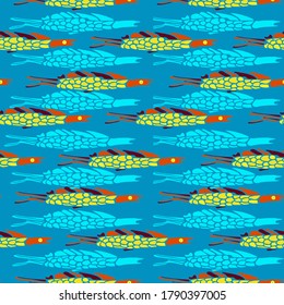 Vector colourful pattern with cute and funny fish illustrations. Decorative texture for your background, wrap paper, card and textile design