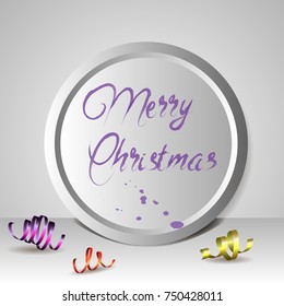 Vector colourful serpentine and confetti on white background with white circle substrate with text ink. Great for New year party posters, headers