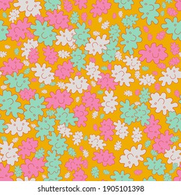 Vector Colourful smiling flowers. Seamless Pattern with Cute Doodle graphic elements. Perfect for packaging decoration, illustration, boy and girl textile etc.