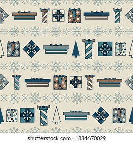Vector colourful snowflakes gifts seamless pattern striped