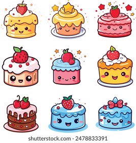 Vector colorido pastel dulce aislado sobre fondo blanco o transparente. Lindo pastel de cumpleaños decorado con crema, fruta y fresa