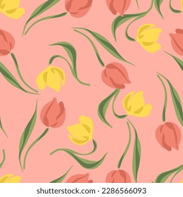 Vector Colourful Tulips Floral Seamless Pattern