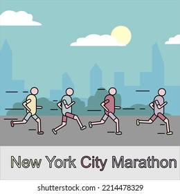 vector colourfull New york city marathon runners, Vintage design.  Line art suitable for logo,  background,  Typography, print poster, banner, slogan, flyer, postcard , background, social media