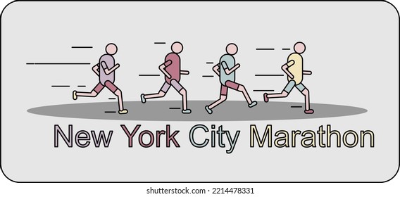 vector colourfull New york city marathon runners NYCM, Vintage design.  Line art suitable for logo,  background,  Typography, print poster, banner, slogan, flyer, postcard , background, social media