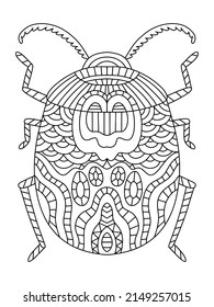 Vector colouring book page with hand-drawn unreal bug vector illustration