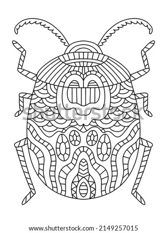 Vector colouring book page with hand-drawn unreal bug vector illustration