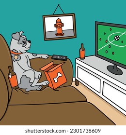 VECTOR COLOURING DESIGN OF BULLDOG WATCHING TV